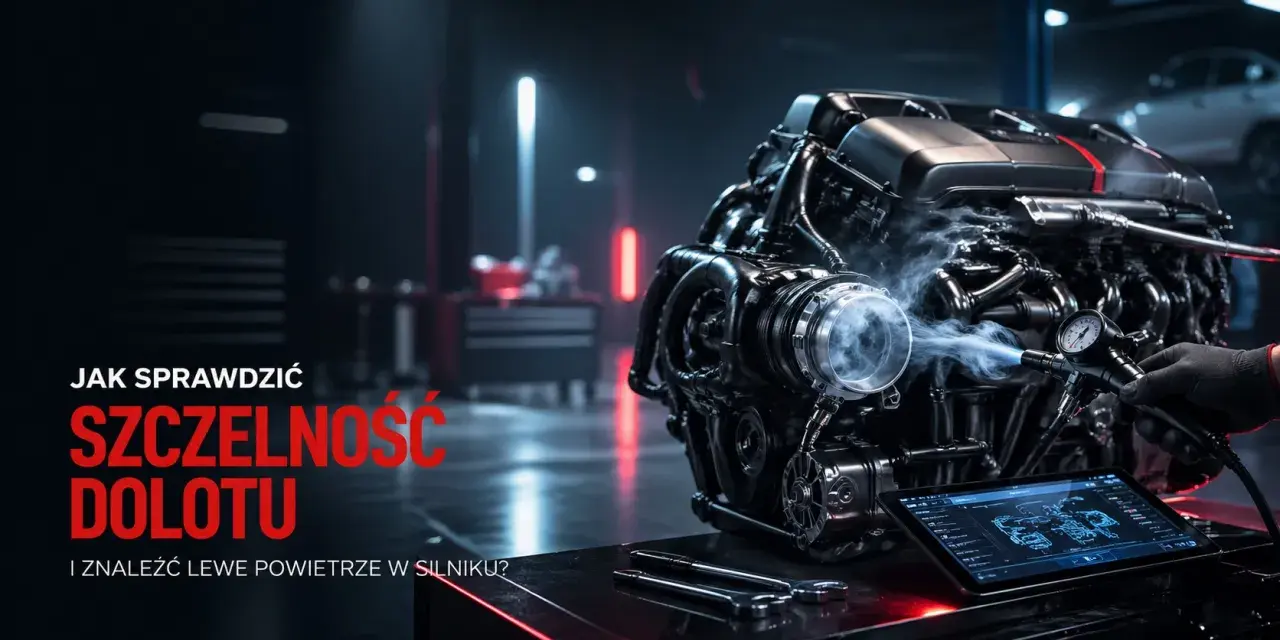 Diagnostyka nieszczelności dolotu w silniku diesel. Dym wydobywa się z silnika podczas testu szczelności.