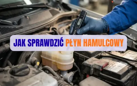 Mechanik w rękawiczce sprawdza testerem poziom płynu hamulcowego w komorze silnika.