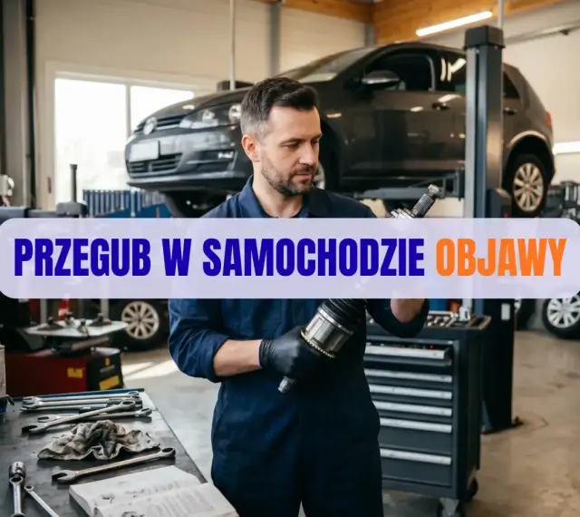 Mechanik pokazuje przegub, element układu napędowego. Zepsuty przegub w samochodzie objawy są często słyszalne podczas jazdy.