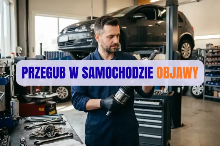Mechanik pokazuje przegub, element układu napędowego. Zepsuty przegub w samochodzie objawy są często słyszalne podczas jazdy.