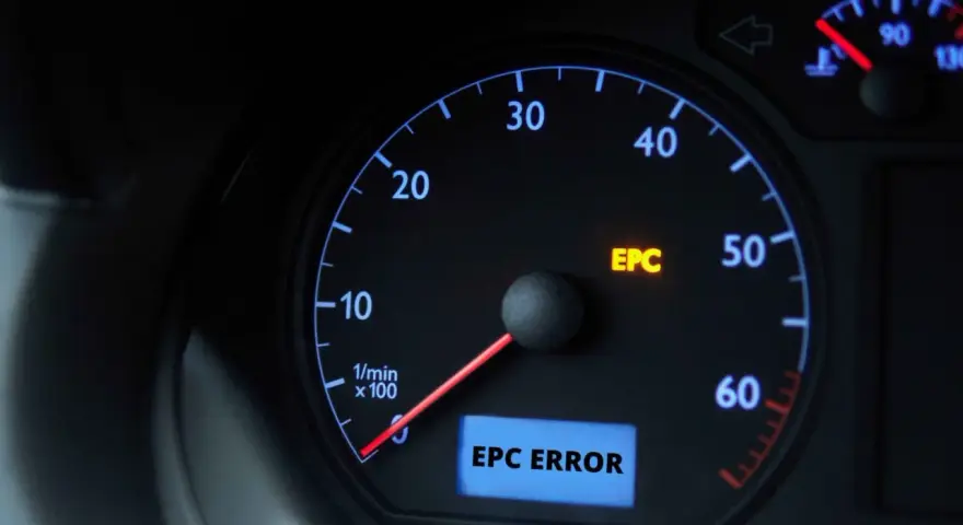 Kontrolka EPC świeci się na desce rozdzielczej VW, sygnalizując błąd.