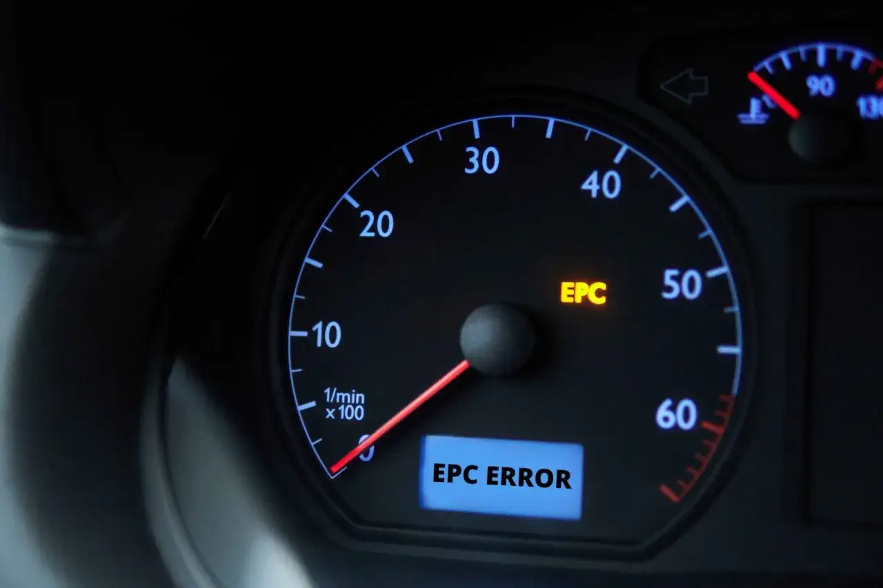 Kontrolka EPC świeci się na desce rozdzielczej VW, sygnalizując błąd.